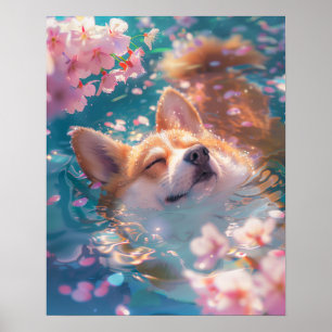 Póster Cute Corgi Chill en el agua