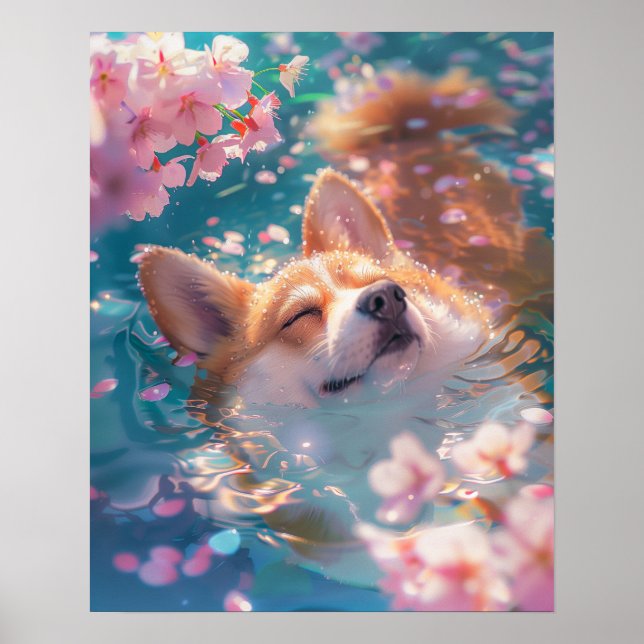 Póster Cute Corgi Chill en el agua (Frente)
