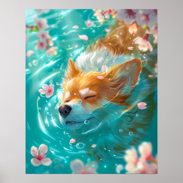 Póster Cute Corgi Chill en el agua (Frente)