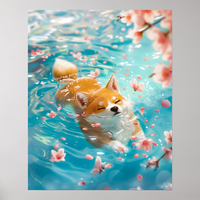 Póster Cute Corgi Chill en el agua (Frente)