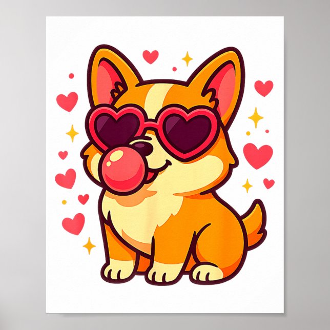 Póster Cute Corgi Valentine Puppy With Heart Sungles  (Frente)
