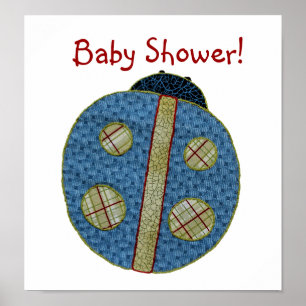 Póster Cute Country Style Blue Ladybug Baby Shower