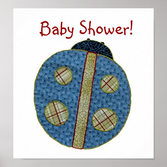 Póster Cute Country Style Blue Ladybug Baby Shower (Frente)
