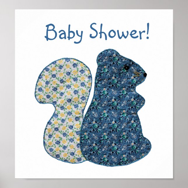 Póster Cute Country Style Blue Squirrel Baby Shower (Frente)