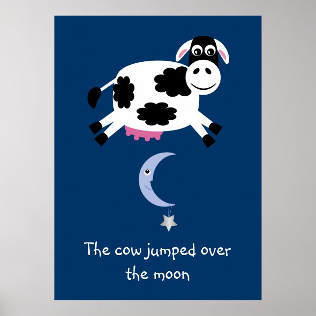 Póster Cute Cow saltó sobre el poster de la luna (Frente)