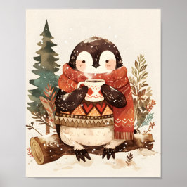 Póster Cute Cozy Penguin Winter Nursery Wall Art Print 