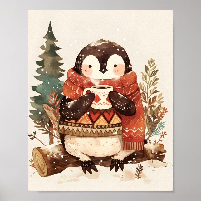 Póster Cute Cozy Penguin Winter Nursery Wall Art Print  (Frente)