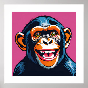 Póster Cute Crazy Funny Chimpanzee
