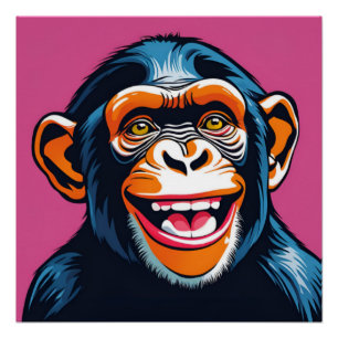 Póster Cute Crazy Funny Chimpanzee