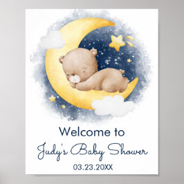 Póster Cute Crescent Moon Teddy Bear Baby Shower