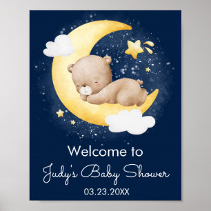 Póster Cute Crescent Navy Moon Teddy Bear Baby Shower