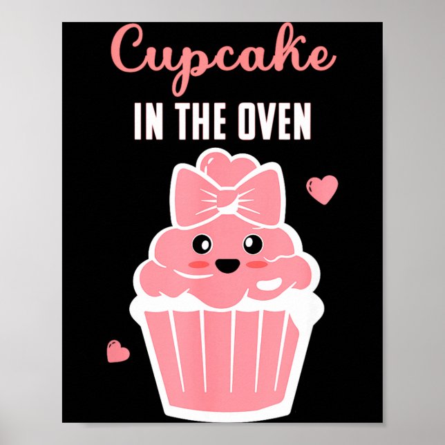 Póster Cute Cupcake In The Oven Gender Reveal Baby Girl  (Frente)