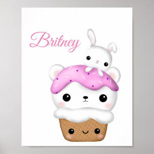 Póster Cute Cupcake kawaii helado personalizado