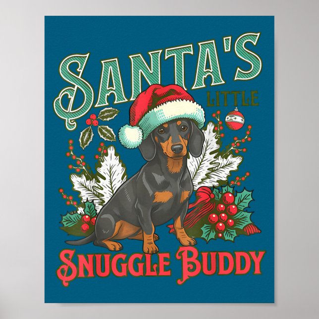 Póster Cute Dachshund Dogs Christmas Lights Santa Holiday (Frente)