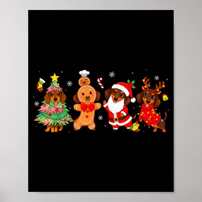 Póster Cute Dachshund Dogs Christmas Tree Gingerbread San (Frente)