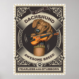 Póster Cute Dachshund Jugando Violín