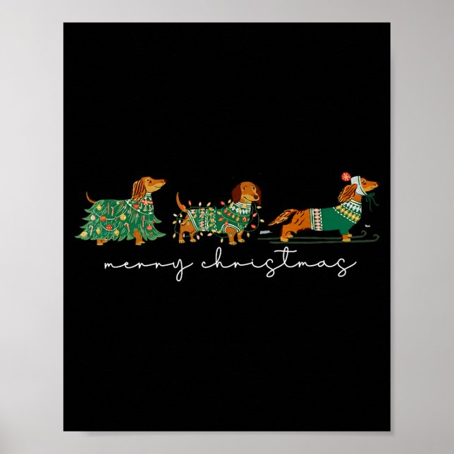 Póster Cute Dachshund Merry Christmas Weiner Dog Lover Xm (Frente)