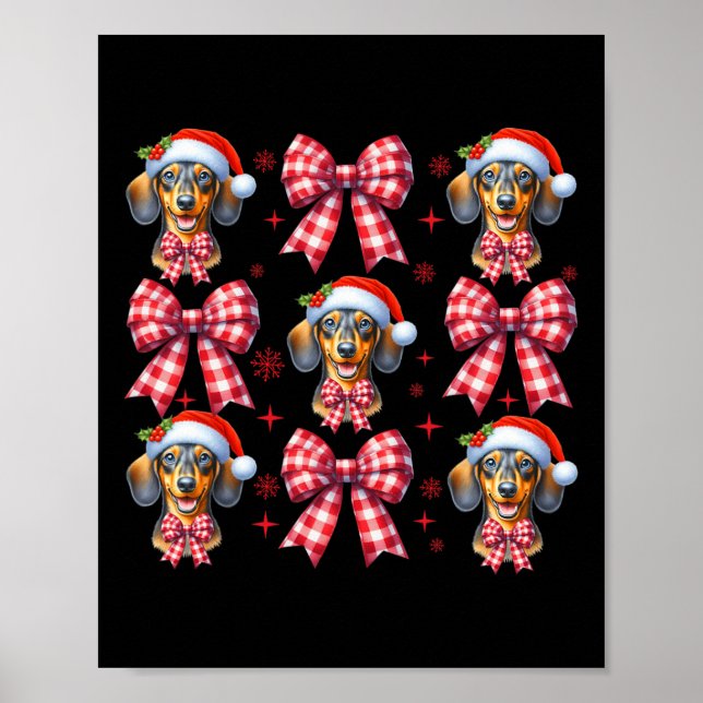 Póster Cute Dachshund Perro Red Plaid Coquette Bow Christ (Frente)
