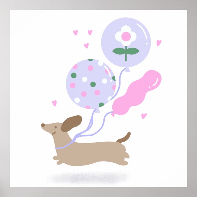 Póster Cute Dachshund Weiner Perro Lover Fiesta Rosa (Frente)