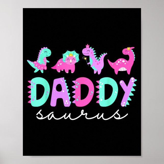 Póster Cute Daddy Saurus Dad Dinosaur Birthday Boy Girl F (Frente)