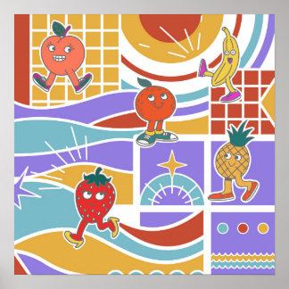 Póster Cute Dancing Fruits Retro