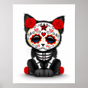 Póster Cute Día Rojo del Gato Gatito Muerto, blanco
