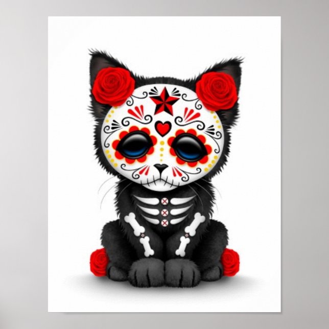 Póster Cute Día Rojo del Gato Gatito Muerto, blanco (Frente)