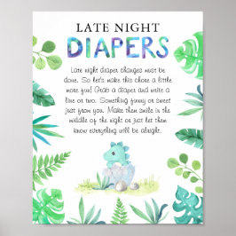 Póster Cute Dino Boy Baby Shower 'Diaper de Noche'