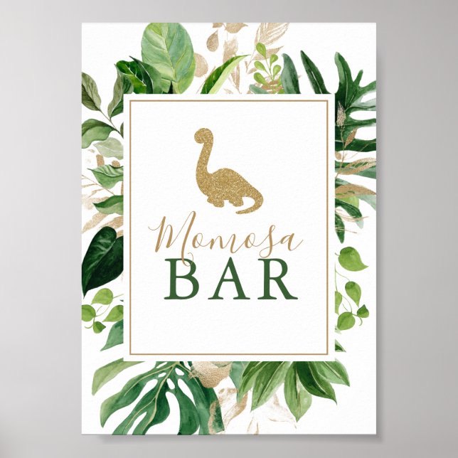Póster Cute Dinosaur Baby Shower Momosa Bar Rótulo (Frente)