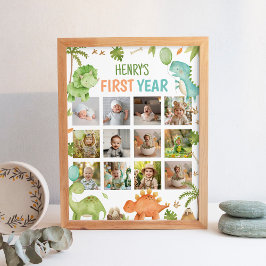 Póster Cute Dinosaur Birthday First Year Photo Milestone