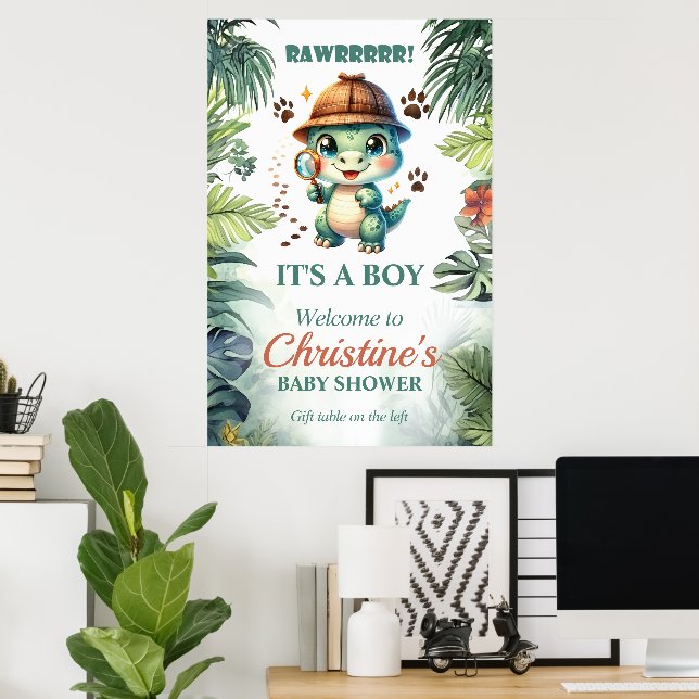 Póster Cute Dinosaur Theme Baby Shower (Oficina en casa)