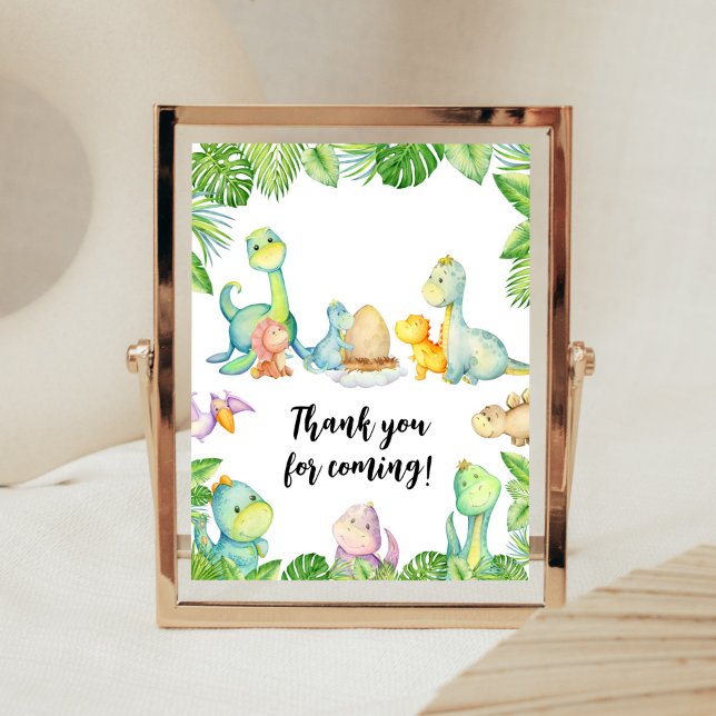 Póster Cute dinosaurio Baby Shower gracias por venir (Greenery Dinosaur Baby Shower Thank You for Coming Sign)