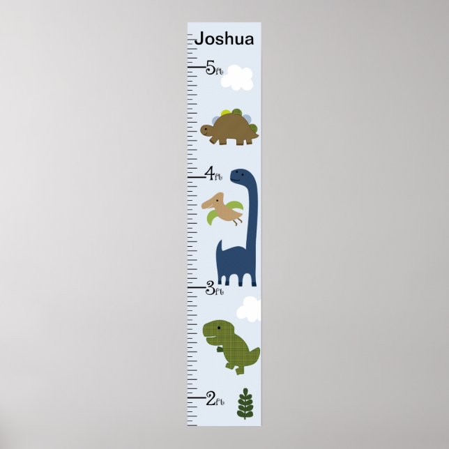 Póster Cute Dinosaurio Growth Chart Manténgase a 8x44! (Frente)