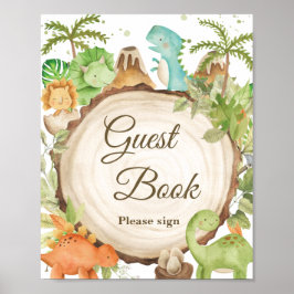 Póster Cute Dinosaurios Baby Shower Birthday Guestbook Ró