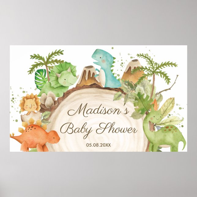 Póster Cute Dinosaurios Primer Cumpleaños Fondo de Baby S (Frente)