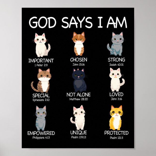 Póster Cute Dios dice que soy un gato amante de los niños (Frente)