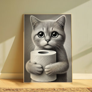 Póster Cute divertido gato sosteniendo cartel de papel hi