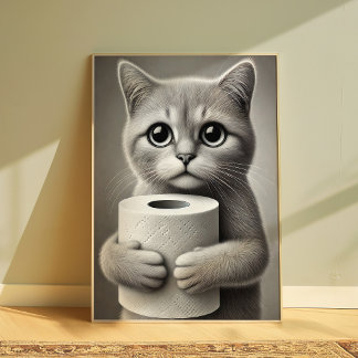 Póster Cute divertido gato sosteniendo cartel de papel hi