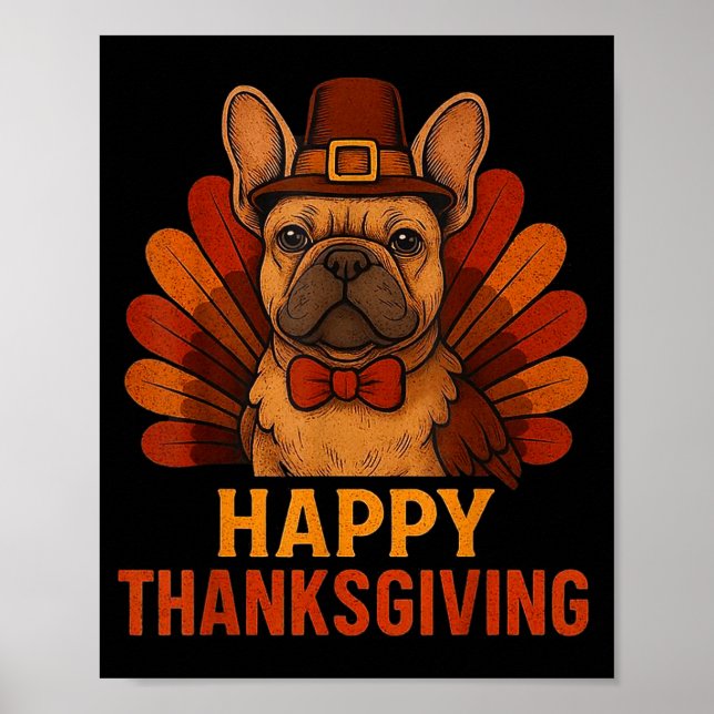 Póster Cute Dog Frenchie Happy Thanksgiving Kids Teen Gir (Frente)