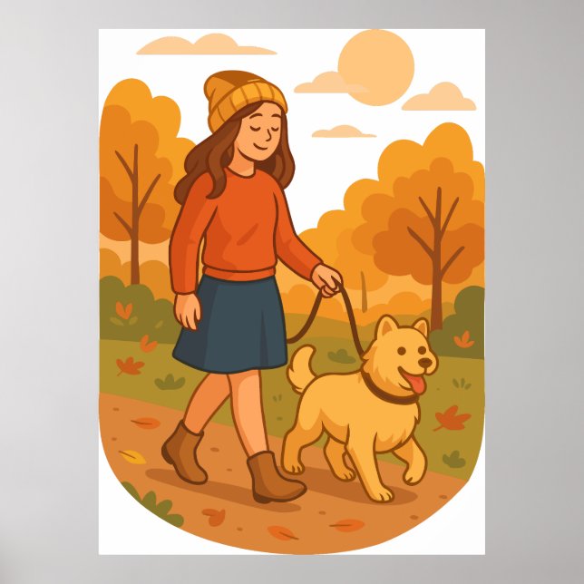Póster Cute Dog Mom Walking Pup in Cozy Forest  (Frente)