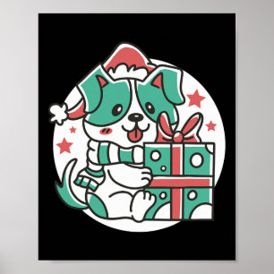 Póster Cute Dog Santa Hat - Funny Navidades