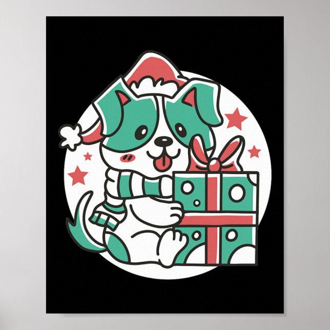 Póster Cute Dog Santa Hat - Funny Navidades (Frente)