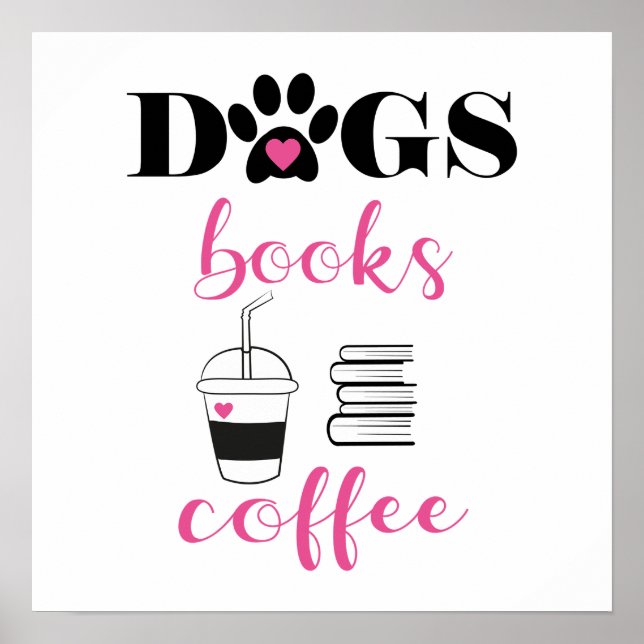 Póster Cute Dogs Books Café Typografía moderna (Frente)