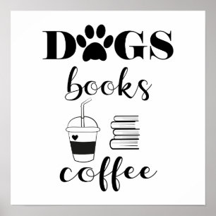 Póster Cute Dogs Books Café Typografía moderna