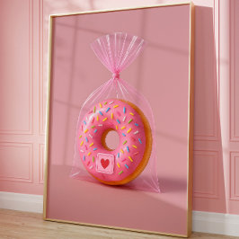 Póster Cute Donut Wall Art, Cocina Estética Rosa