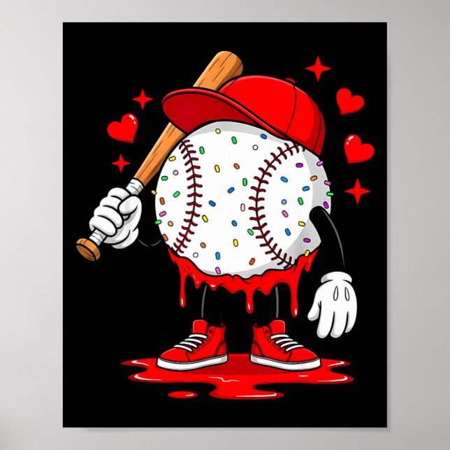 Póster Cute Dripng Baseball Lover Valentines Day Boys Kid (Frente)