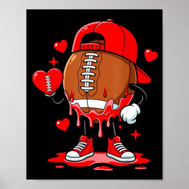 Póster Cute Dripng Football Lover Heart Valentines Day Bo (Frente)