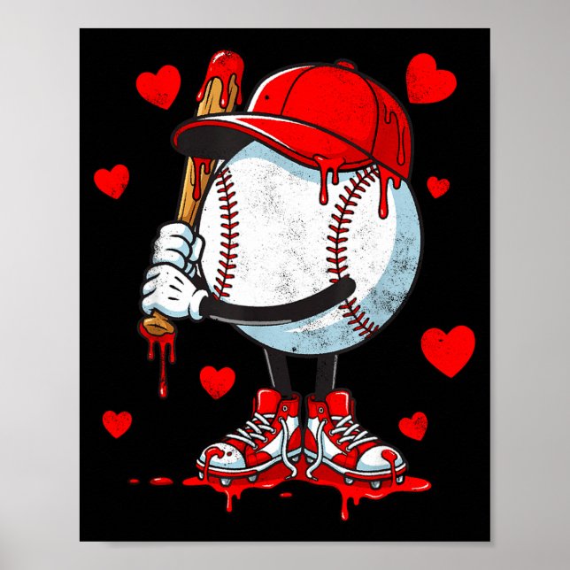 Póster Cute Dripping Baseball Lover Día de San Valentín C (Frente)