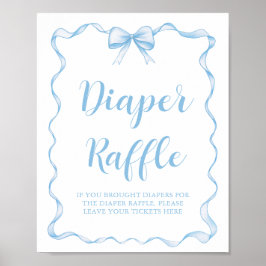 Póster Cute Dusty Blue Bow Boy Baby Shower Diaper Raffle