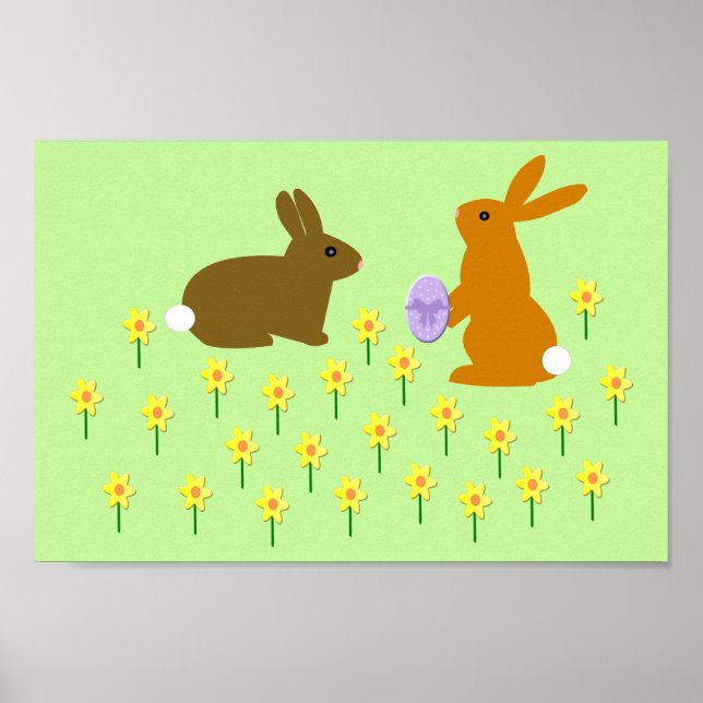 Póster Cute Easter Bunnies and Daffodils Poster (Frente)